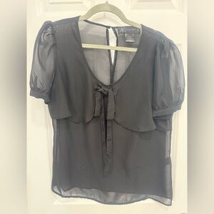 Kardashian Kollection Black Sheer Blouse with Tie
